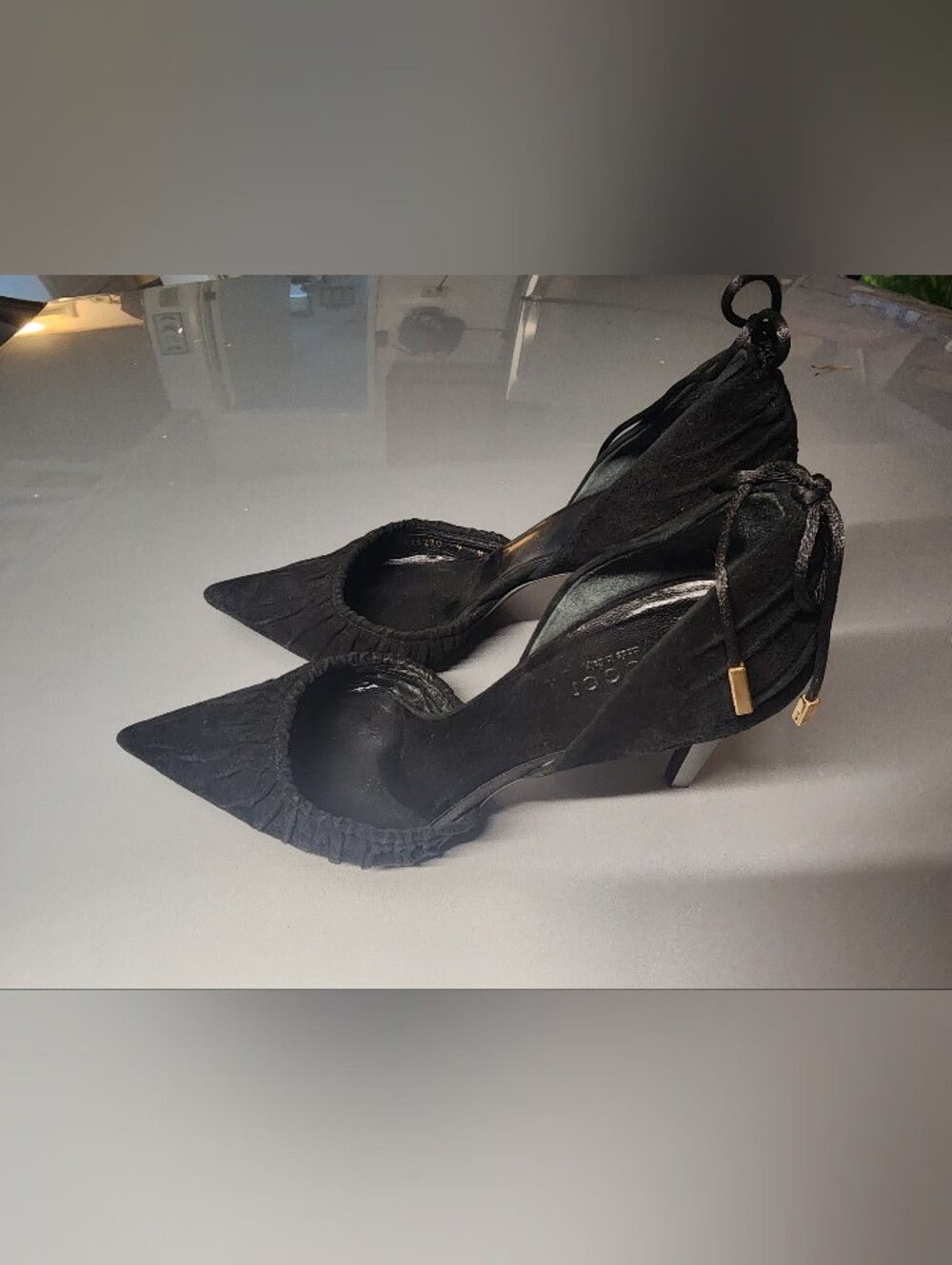 Gucci Black Pointed Toe Lace-Up Pumps